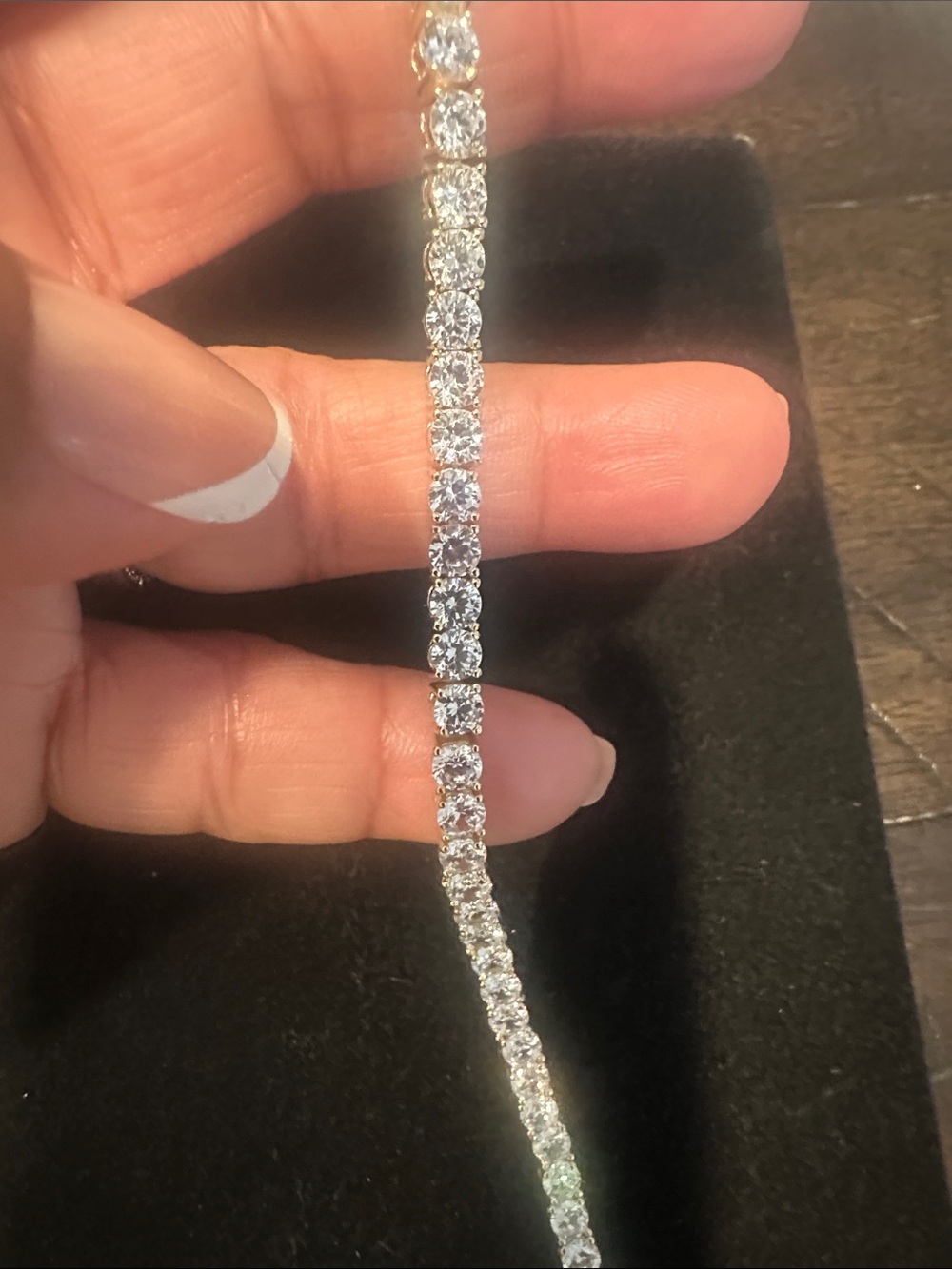 CZ 8 inch tennis bracelet. Gold plated. Bright brilliant sparkle.